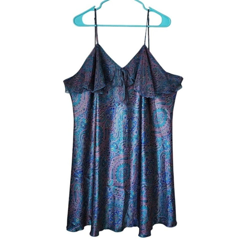 SOLANGE Vintage Paisley Satin Camisole Ruffle Tie Front Top Size 22/24